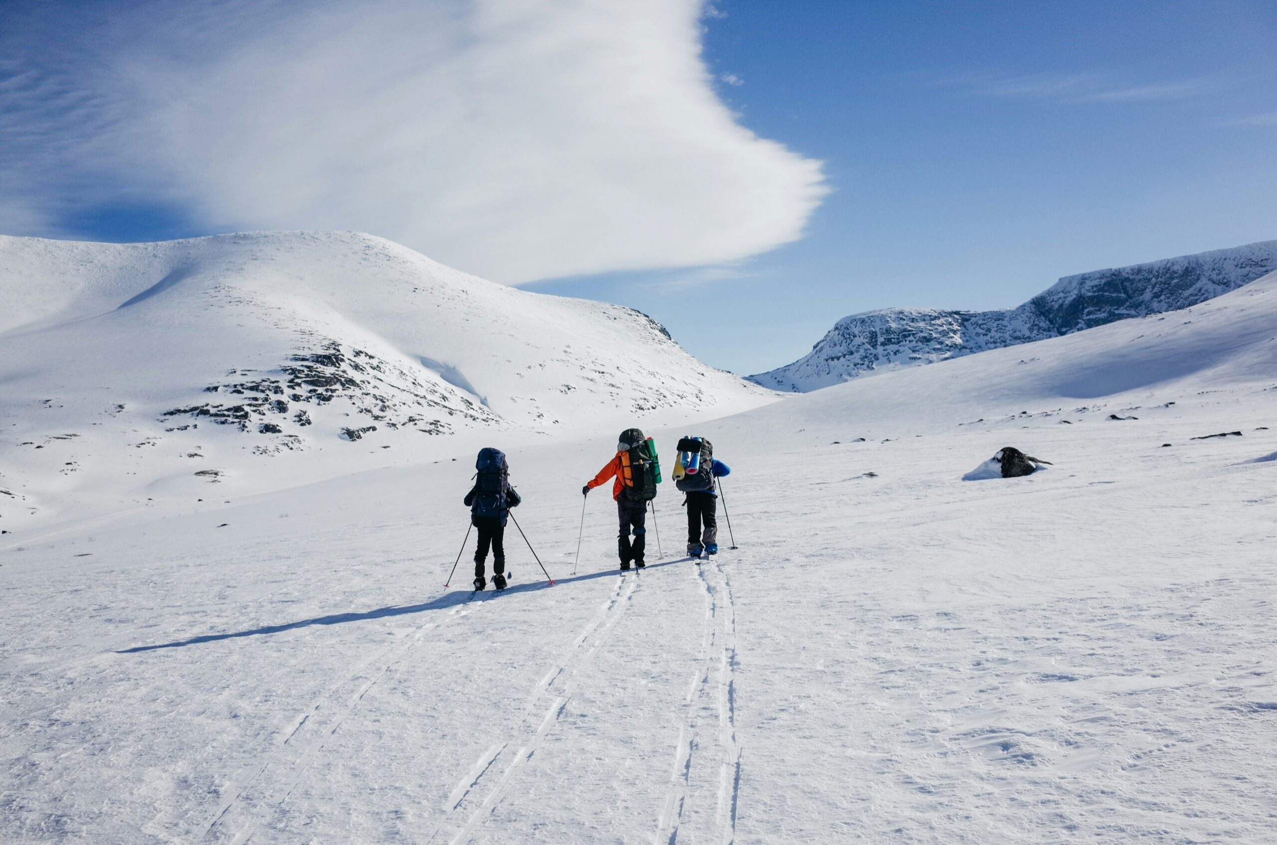 snowshoeing in winter mountains