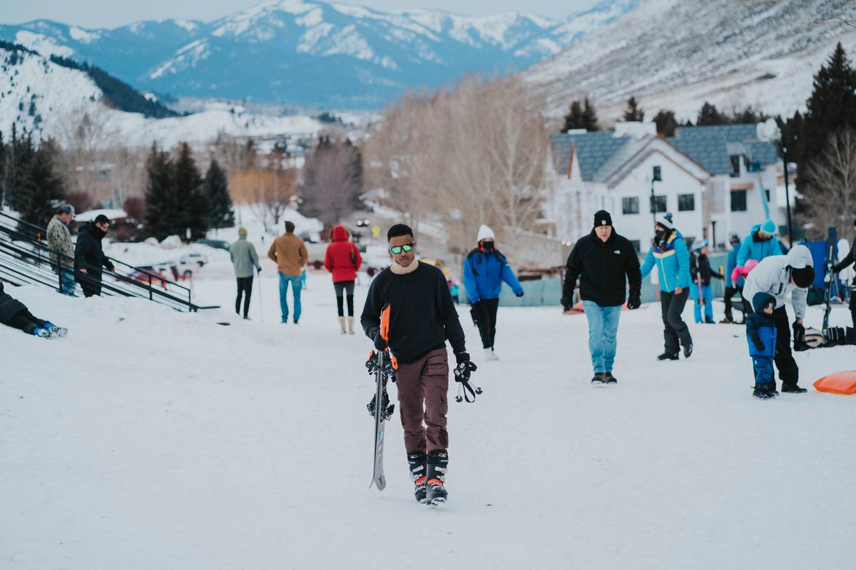 Group enjoying snowshoeing together